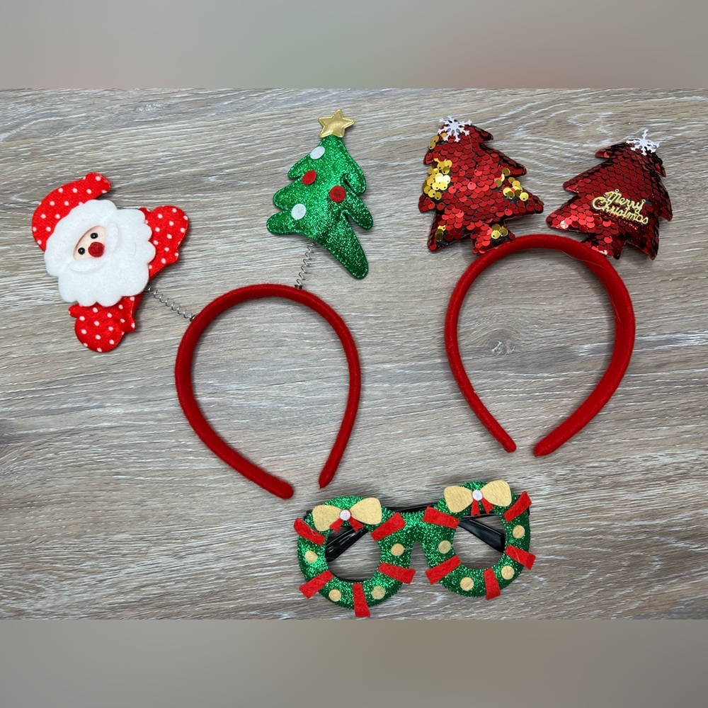 Brand new- 2 Holiday Headbands & 1 Pair of Glasses